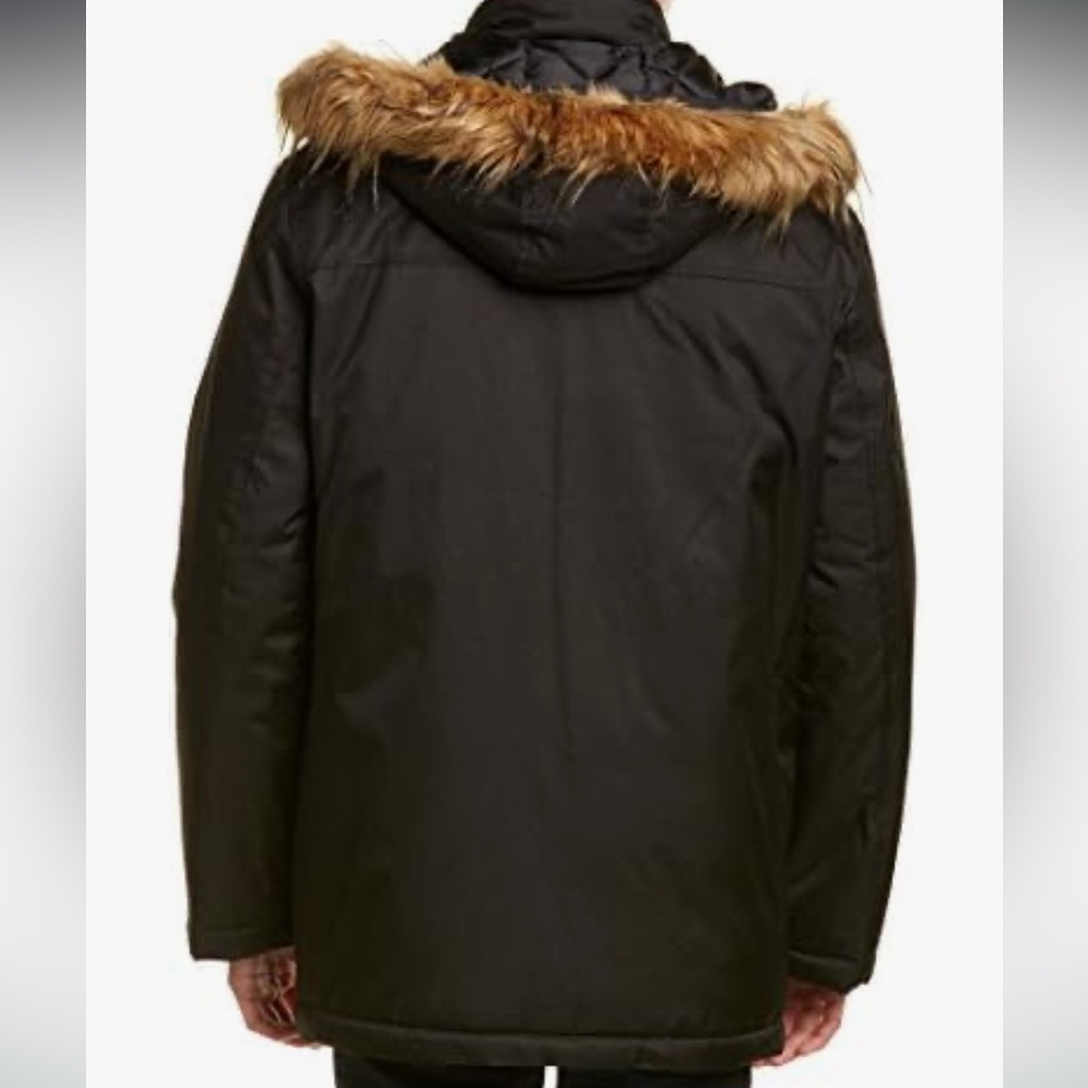 Cole Haan Men’s SMALL Black Jacket with Faux Fur Hood - Picture 2 of 9